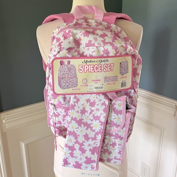 Madison and Dakota Backpack Set Pink Daisy Matching Lunch Bag Pencil Case New - Picture 10 of 14